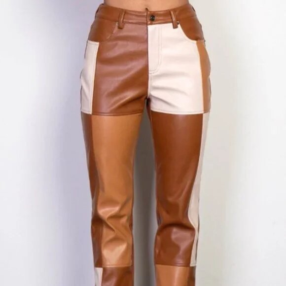 Callie Lives Contrast: Rehab Lab Vegan Slacks Colorblock Leather Pants Small - Picture 16 of 16